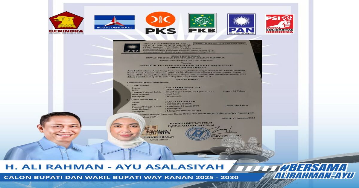 Pilkada Way Kanan, PAN usung Ali Rahman-Ayu Asalasiyah